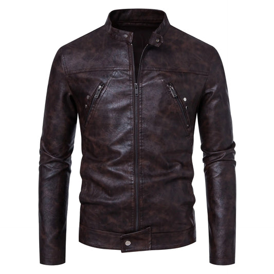 Men's Leather Coat Casual Stand-up Collar Jacket - keithfowlerclothing