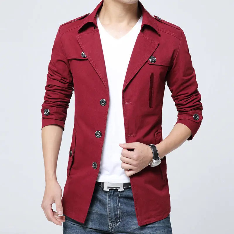 Cotton Washed Men's Trench Coat Mid-length Lapel Jacket - keithfowlerclothing