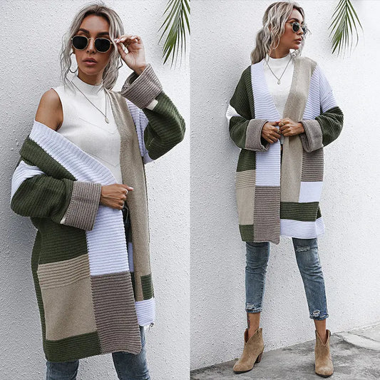 New Women Knitted Cardigans Lazy Style Color Matching - keithfowlerclothing