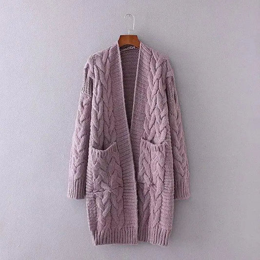 Women's Chunky Knit Long Sleeve Cardigan with Pockets - keithfowlerclothing