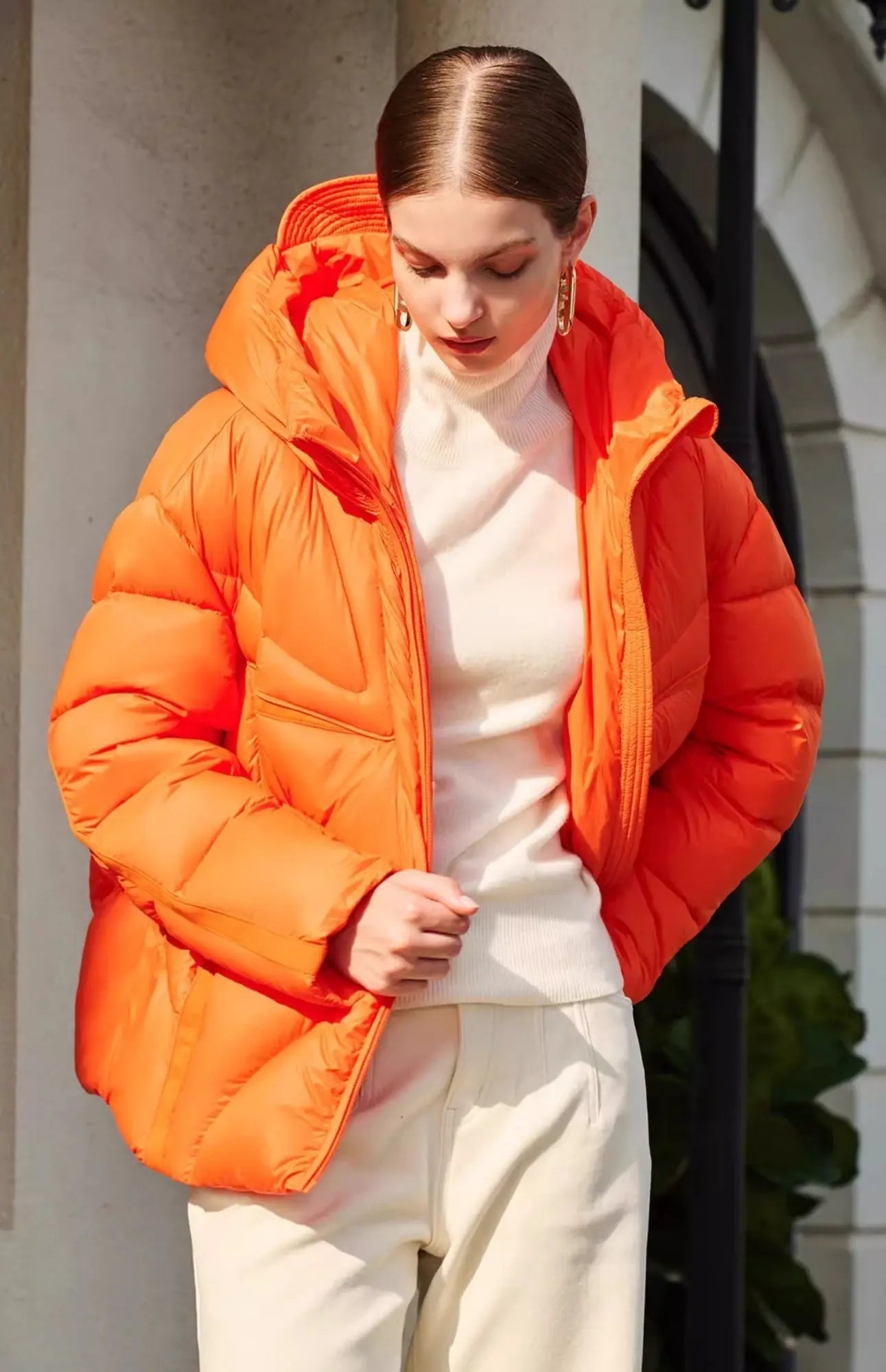Short White Duck Down Hooded Down Jacket Women - keithfowlerclothing