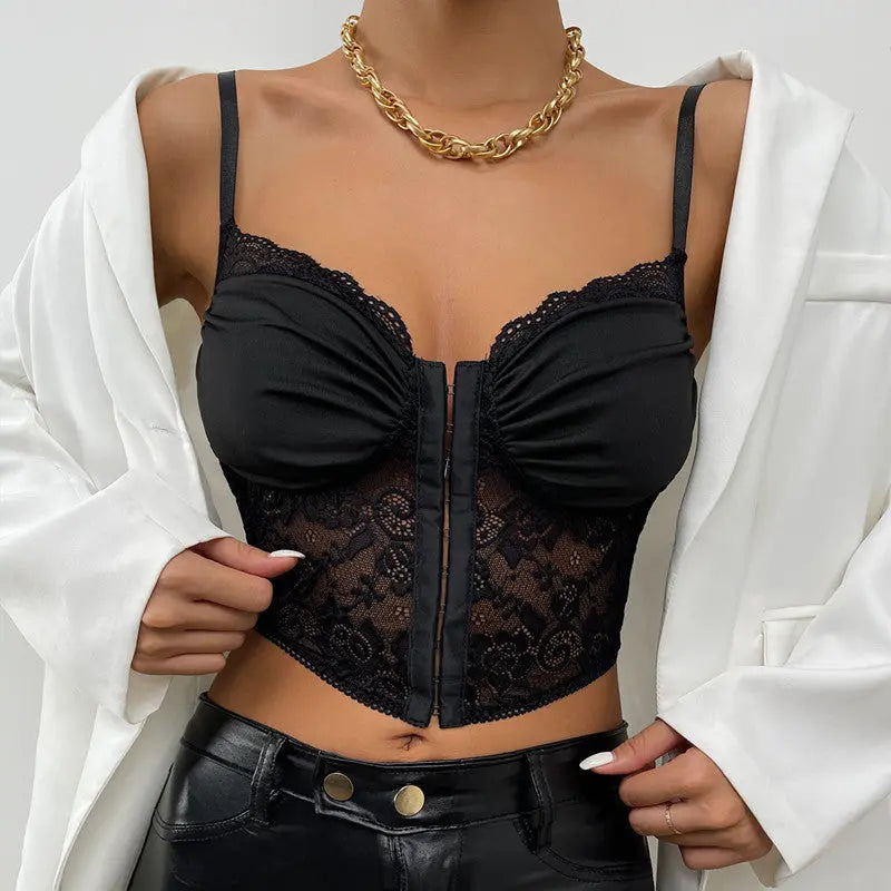 Lace Breasted Crinkle Pattern Camisole Tank Top Ladies - keithfowlerclothing