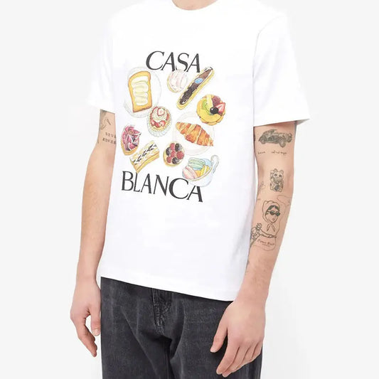 Afternoon Tea Hamburger Printed Loose All-match Short Sleeve Fashion Brand T-shirt - keithfowlerclothing