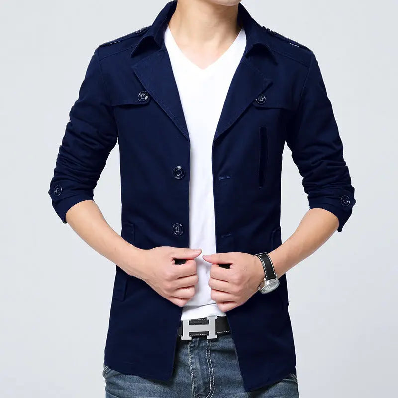 Cotton Washed Men's Trench Coat Mid-length Lapel Jacket - keithfowlerclothing