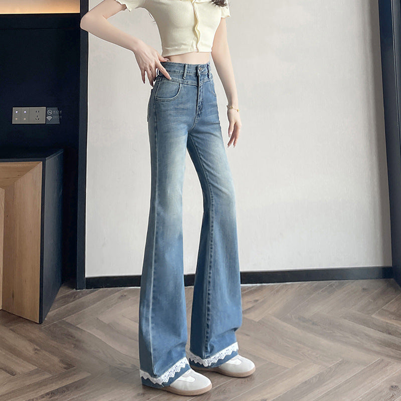 Lace Denim Bell Bottom Pants For Women - keithfowlerclothing