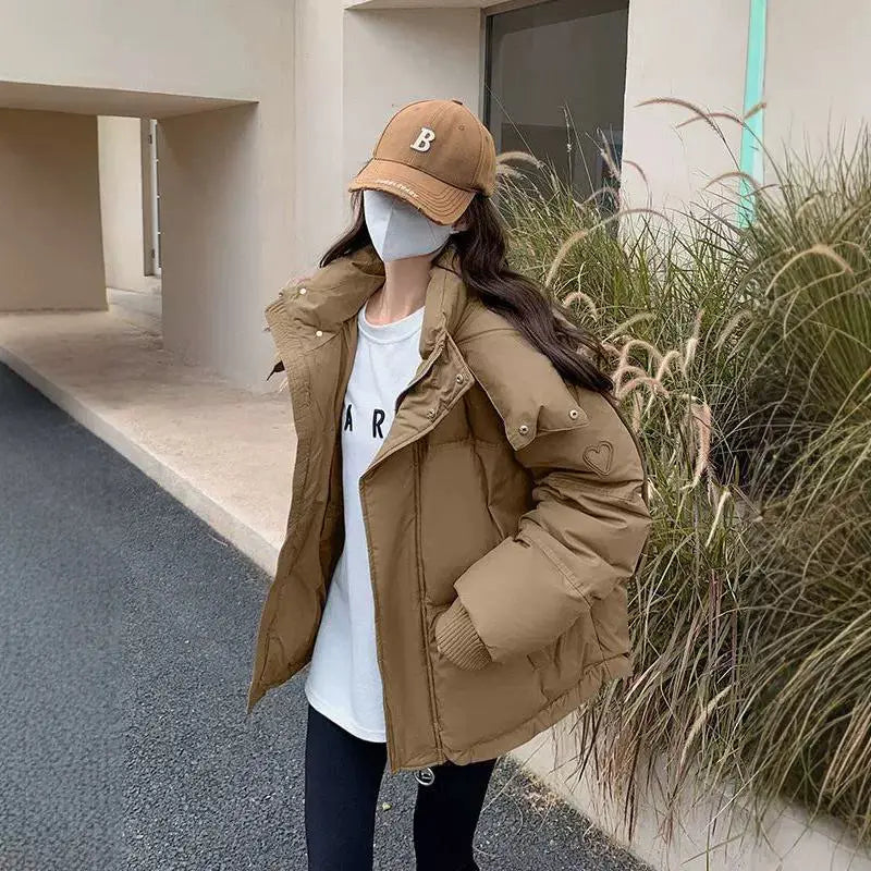 Gray With Heart Short Down Jacket Plus Size Women's Bread Coat - keithfowlerclothing