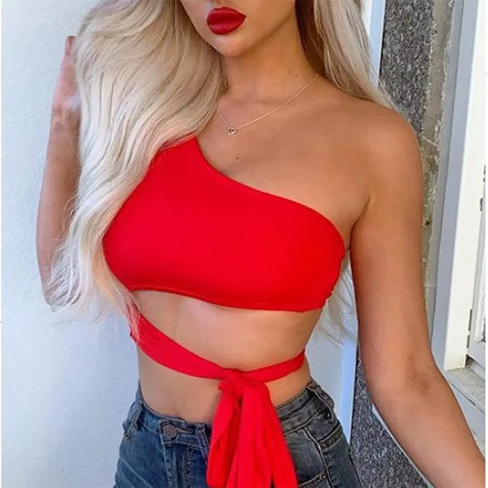 Ladies' Summer One-shoulder Design Sense Elegant Bandage Tank Tops - keithfowlerclothing