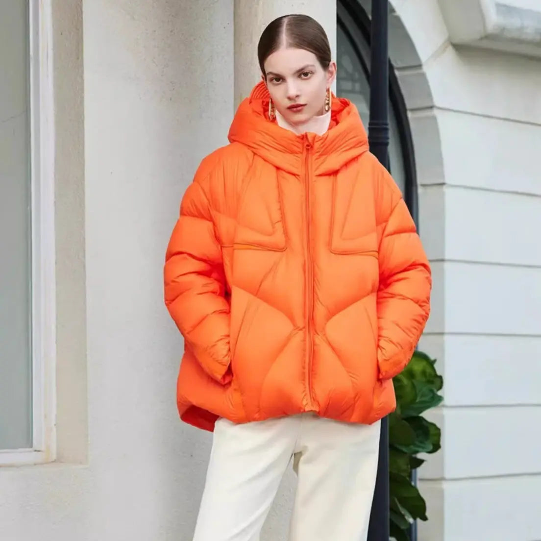 Short White Duck Down Hooded Down Jacket Women - keithfowlerclothing