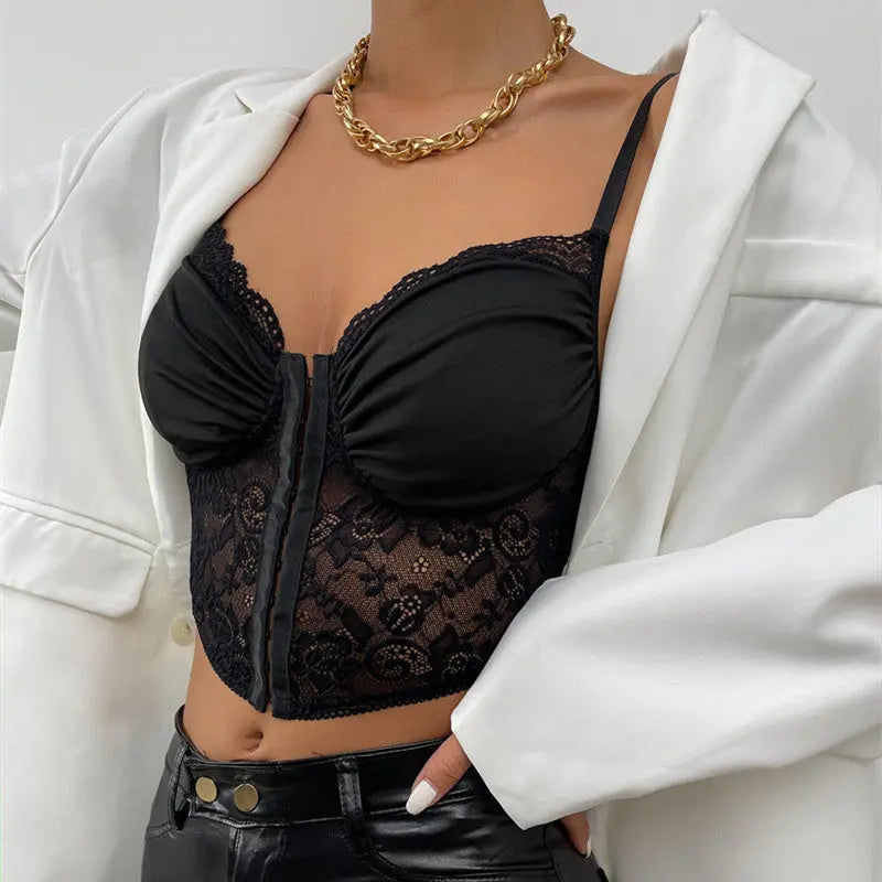 Lace Breasted Crinkle Pattern Camisole Tank Top Ladies - keithfowlerclothing