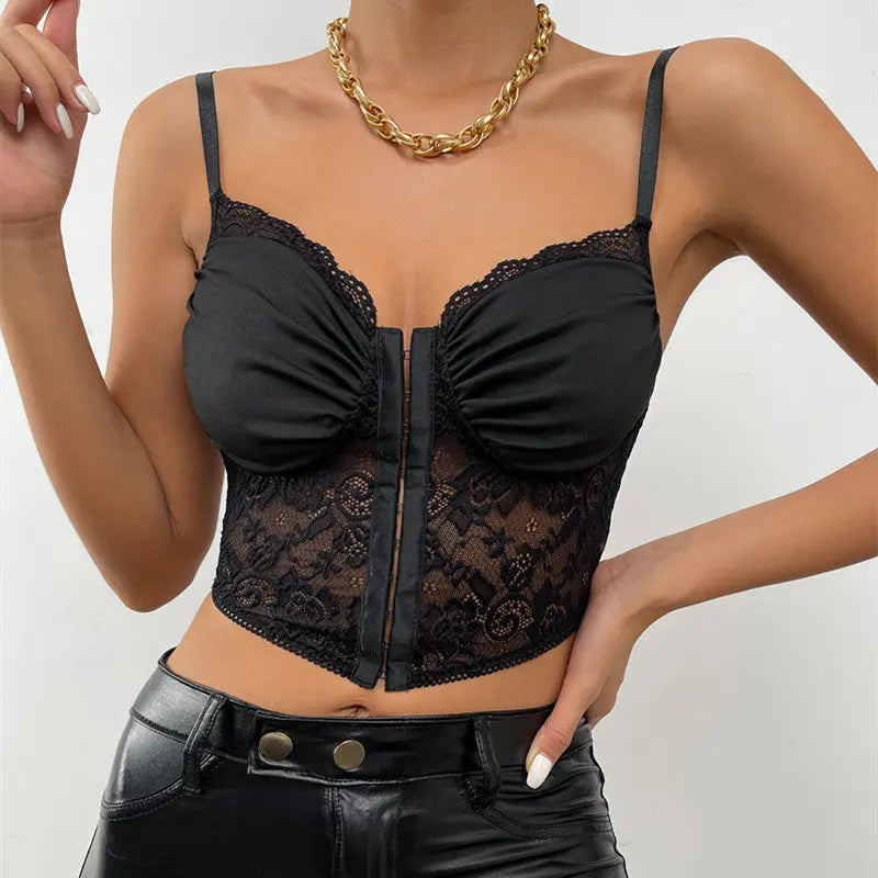Lace Breasted Crinkle Pattern Camisole Tank Top Ladies - keithfowlerclothing