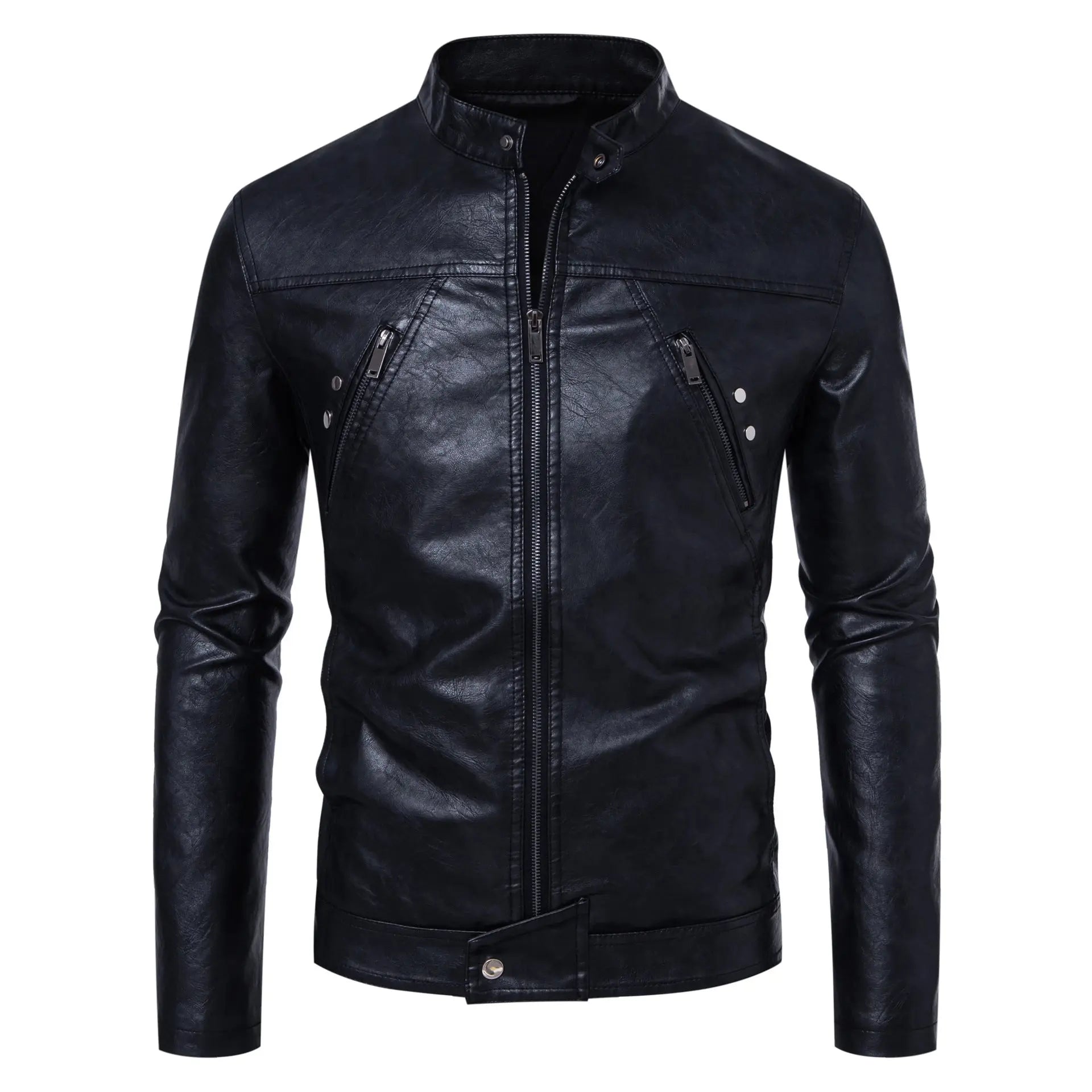 Men's Leather Coat Casual Stand-up Collar Jacket - keithfowlerclothing