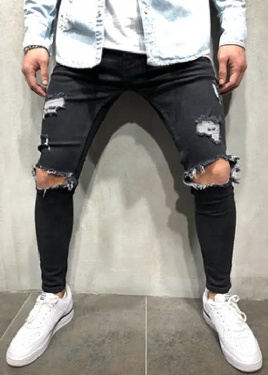 Street Style Men's Four Seasons Slight Elasticity Solid Denim Jeans - keithfowlerclothing