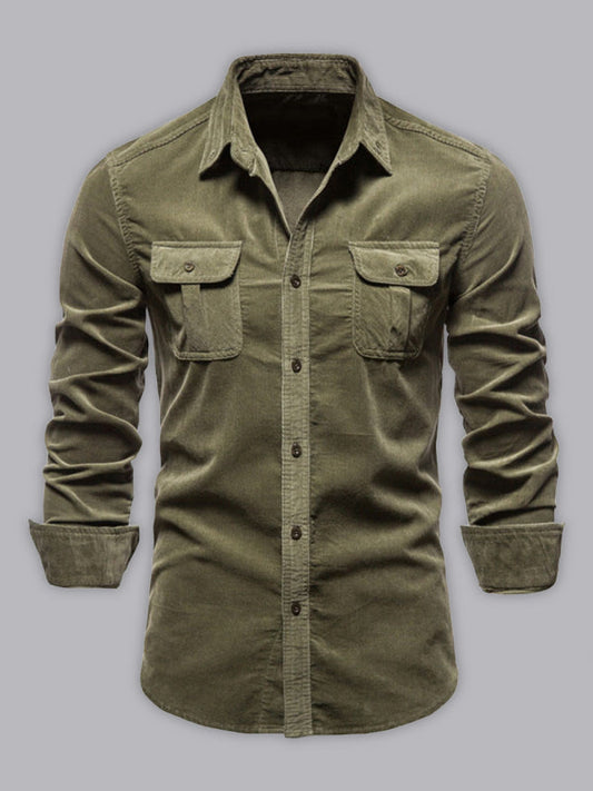 Men's corduroy slim-fit casual long-sleeve shirt - keithfowlerclothing