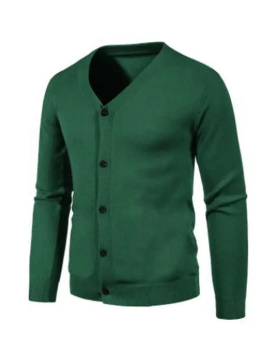 New men's casual solid color V-neck sweater cardigan sweater - keithfowlerclothing