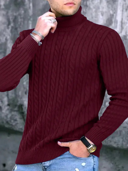 Men's turtleneck casual tight stretch sweater - keithfowlerclothing