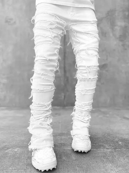 Men's new stretch patch denim straight pants - keithfowlerclothing