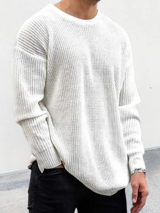 Men's new solid color round neck long sleeve pullover sweater - keithfowlerclothing