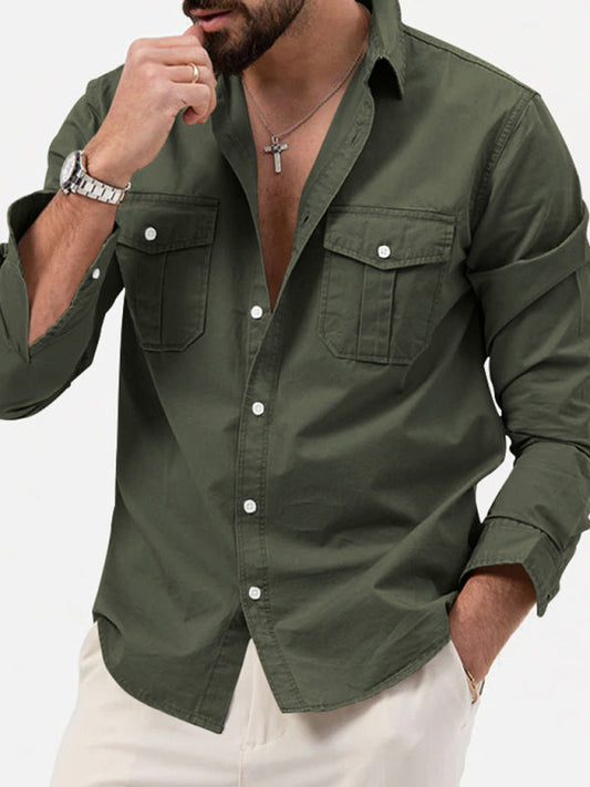 Men's new multi-pocket casual long-sleeved shirt top - keithfowlerclothing
