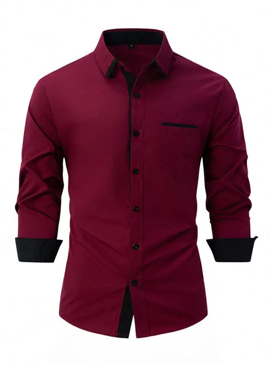 Men's Color Block Business Slim Casual Shirt Long Sleeve Shirt - keithfowlerclothing