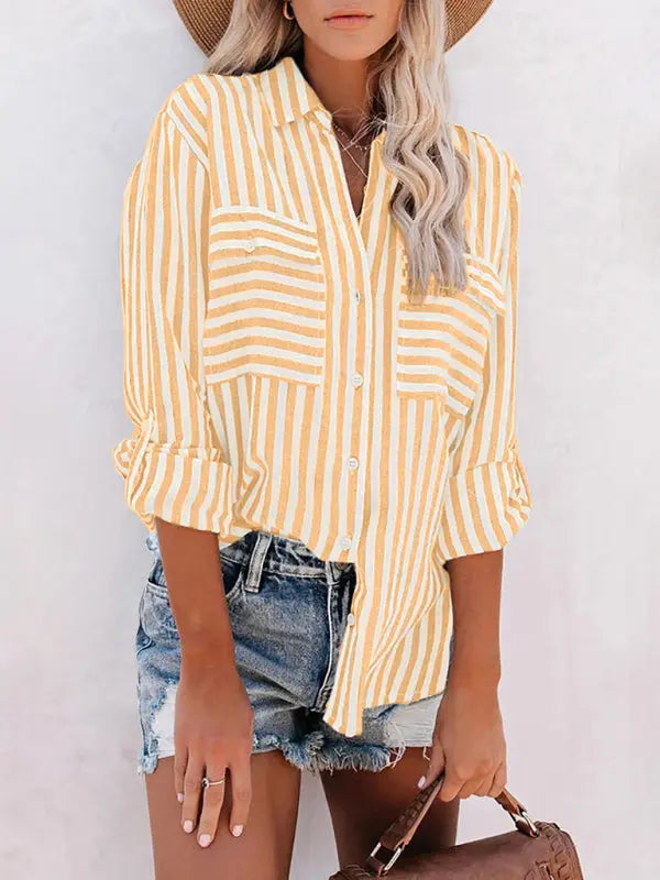 Linen Cotton Water Stripe Long Sleeve Shirt for Women - keithfowlerclothing