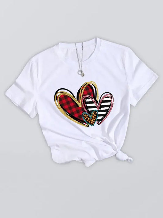 Mother's Day Valentine's Day Leopard Love Print Top Short Sleeve T-Shirt - keithfowlerclothing