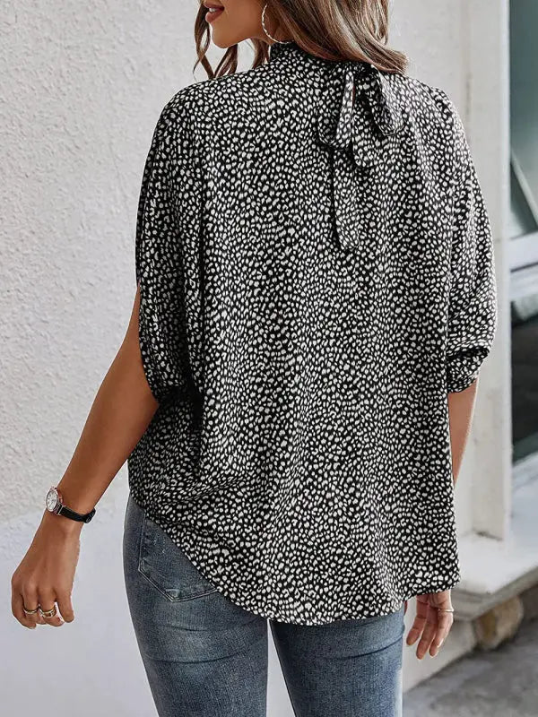 Printed Slit Dolman Sleeve Turtleneck Top for Women - keithfowlerclothing