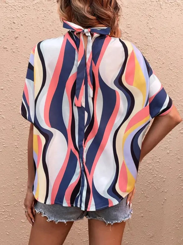 Printed Slit Dolman Sleeve Turtleneck Top for Women - keithfowlerclothing