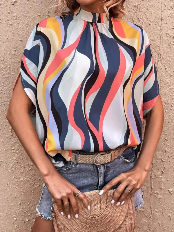 Printed Slit Dolman Sleeve Turtleneck Top for Women - keithfowlerclothing