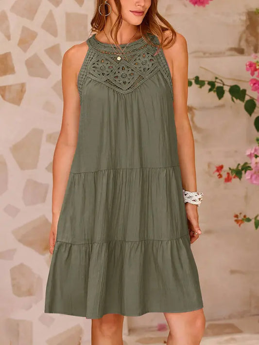 Women's new style hollow lace stitching halter neck vest dress - keithfowlerclothing