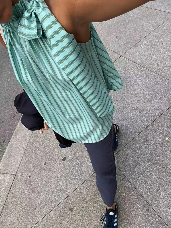 Casual Ruffle Collar Striped Sleeveless Top - keithfowlerclothing