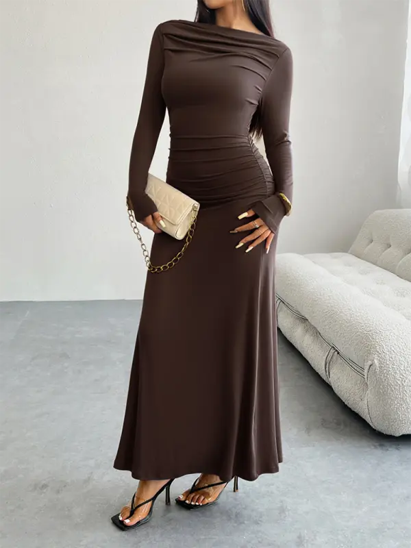 Solid color hip-wrapped one-shoulder dress - keithfowlerclothing