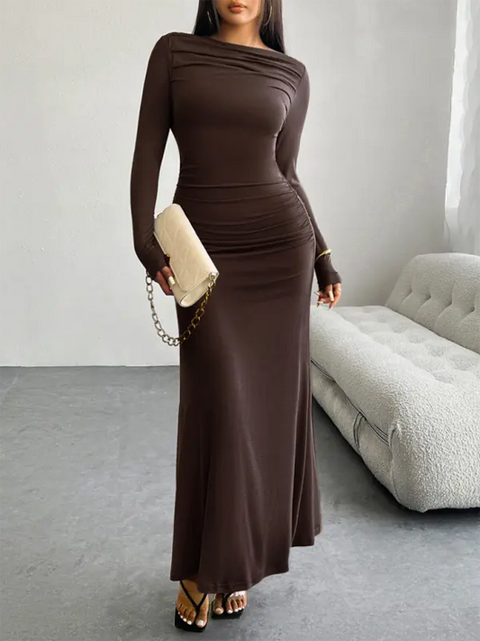 Solid color hip-wrapped one-shoulder dress - keithfowlerclothing