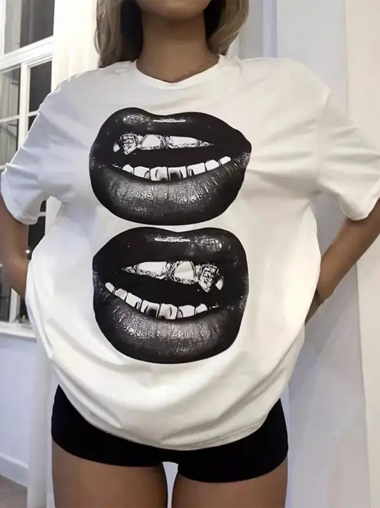 New Fashion Lip Printed Round Neck Short Sleeve T-Shirt - keithfowlerclothing