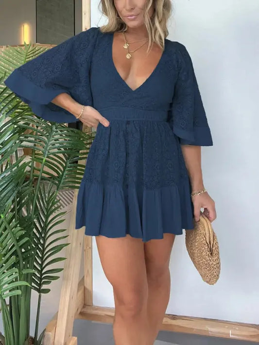 New women's lace patchwork bat sleeve dress - keithfowlerclothing
